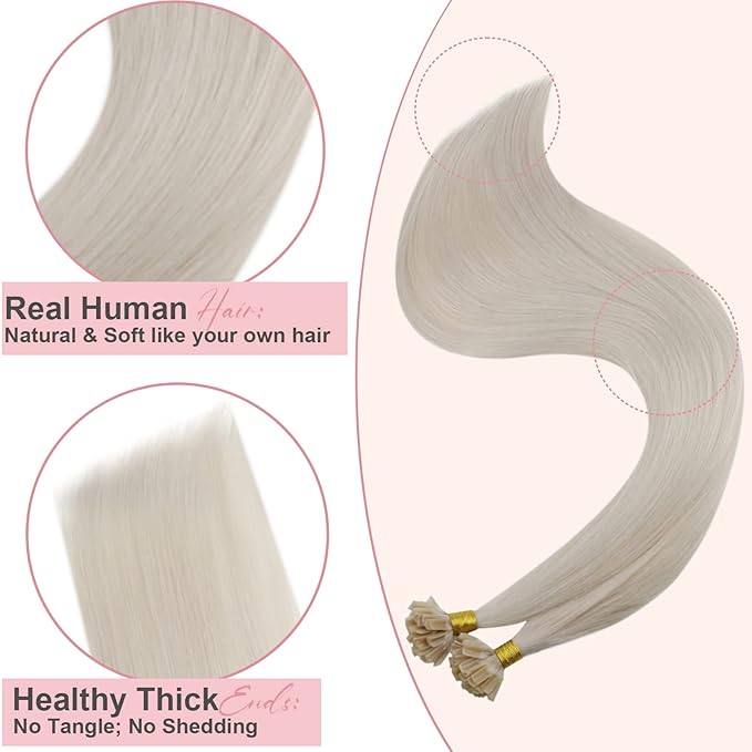 Easyouth U Tip Hair Extensions Human Hair Blonde Utips Hair Extensions White Blonde Pre Bonded Hair Extensions Real Human Hair Blonde #1000 20Inch 50set 50g