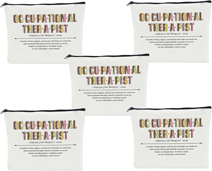 5 PCS Occupational Therapist Gifts Makeup Bag Occupational Therapy Gifts Therapist Gifts for Women Females Sister Nurse Coworker Graduation Retirement Christmas Cosmetic Bag Travel Toiletry Bag