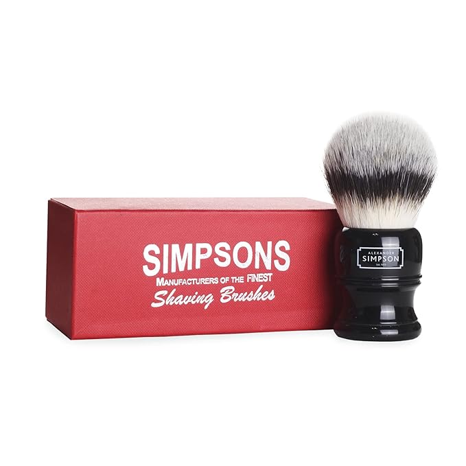 Alexander Simpsons Trafalgar 3 Black Shaving Brush - T3 Synthetic High Density Fibre Handle - Simpson Shaving Brushes - Wet Shave Deluxe Thick & Luxurious Lather Dense Extra Soft Bristles