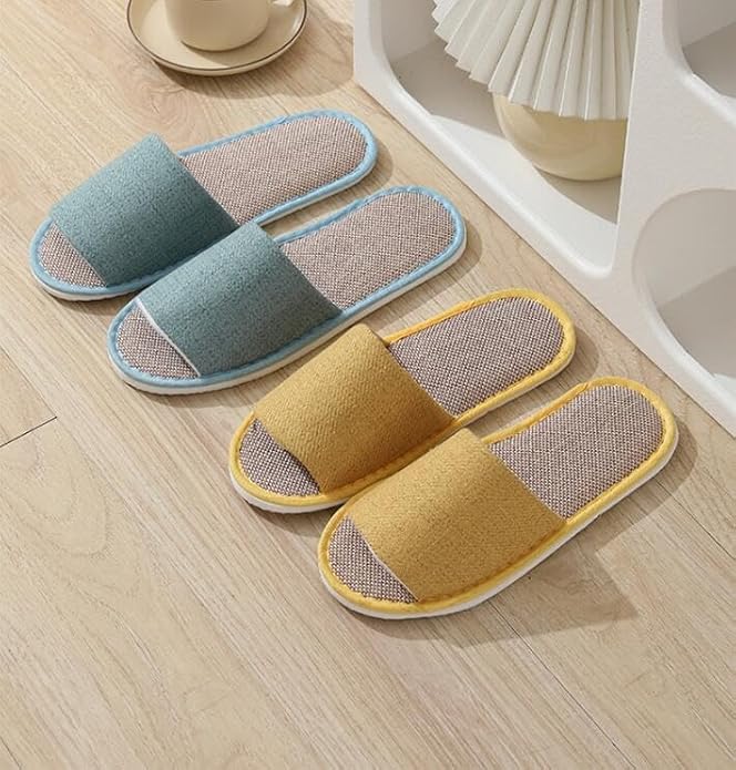 5-6 Pairs Spa Slippers, Non Slip Disposable Slippers for Guest, Washable Foldable Indoor Slippers, Open Toe Linen Spa Slippers for Women Men