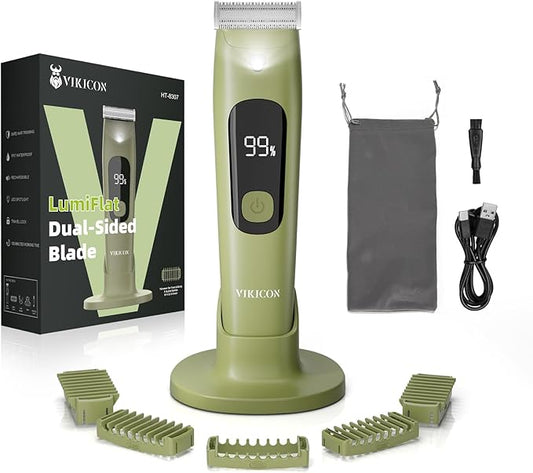 VIKICON Single Blade Body Hair Trimmer – Electric Dual-Sided Safety Razor for Face, Legs, Chest & Pubic Area, Smooth Intimate Shaver with 5 Guide Combs, Travel & Daily Use, Gift for Men & Women
