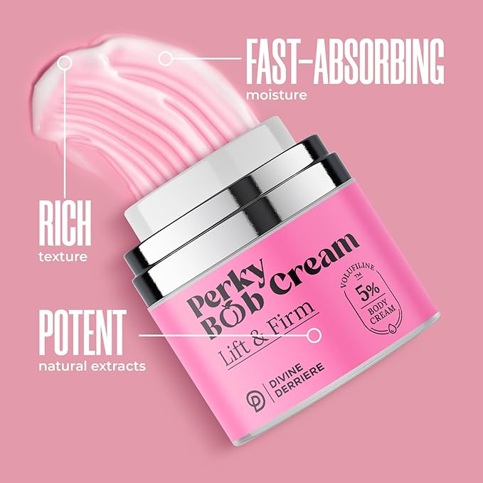 Divine Derriere Perky Body Cream - Lift & Firm Skin Tightening Cream for Body - Moisturizing Chest Firming Cream with Volufiline Helps Tighten Saggy Crepey Skin for a Perkier Look & Toned Décolleté