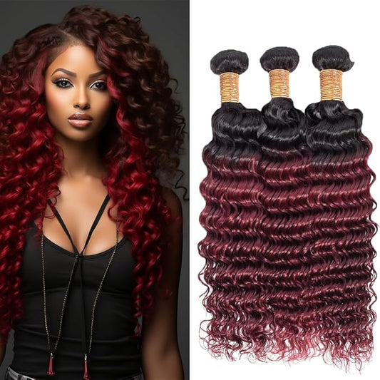 99j Loose Deep Water Wave Bundles Human Hair Ombre 1B99j Deep Wave Bundles #1B and Burgundy two tone Brazilian Human Hair Wet Wavy for Women 26 28 30 Inch