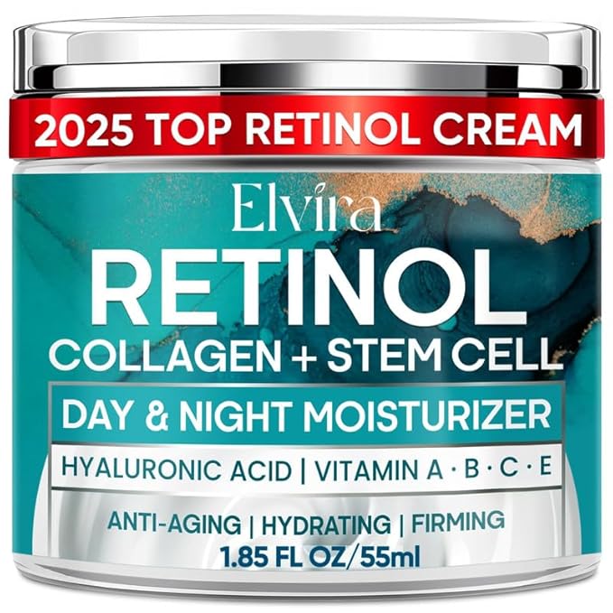 Elvira Retinol Anti Aging Face Moisturizer- Collagen Cream With Stem Cell & Hyaluronic Acid, Instant Face Lift Cream for Skin Tightening and Firming, Wrinkle Smoother for Women & Men, 1.85 Fl Oz