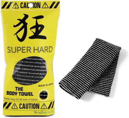 Exfoliating Washcloth [Made in Japan] Extra Long Exfoliating Towel Special Texture Makes Fluffy Foam Lather, Back Scrubber, Dead Skin Cell Remover, Loofah for Women and Men (Black)