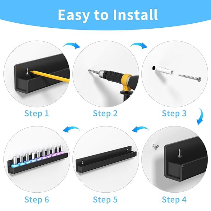 NIUBEE 6 Pack Nail Polish Rack Wall Mounted Shelf with Removable Anti-slip End Inserts, Acrylic Nail Polish Organizer Display 90 Bottles(Black)