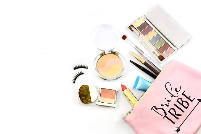 Heather & Willow 1 Piece | Rose Gold Bride Tribe Canvas Cosmetic Makeup Clutch Gifts Bag for Bridesmaid Proposal Box & Bridesmaids Bachelorette Party Favors