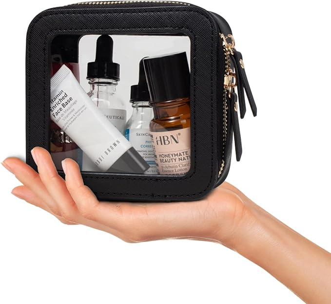 Small Makeup Bags for Purse TSA Approved Toiletry Bag Small Cute Clear Toiletry Bags for Carry-on Traveling Travel Size Car Accessories Essentials Organziation Storage for Women Girls(Black, Mini)