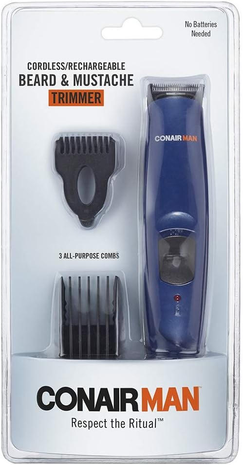 ConairMAN Beard Trimmer for Men Includes Nose and Ear Hair Trimmer and with 5-Position Comb Attachment, 5 piece Men's Grooming Kit, Battery Operated