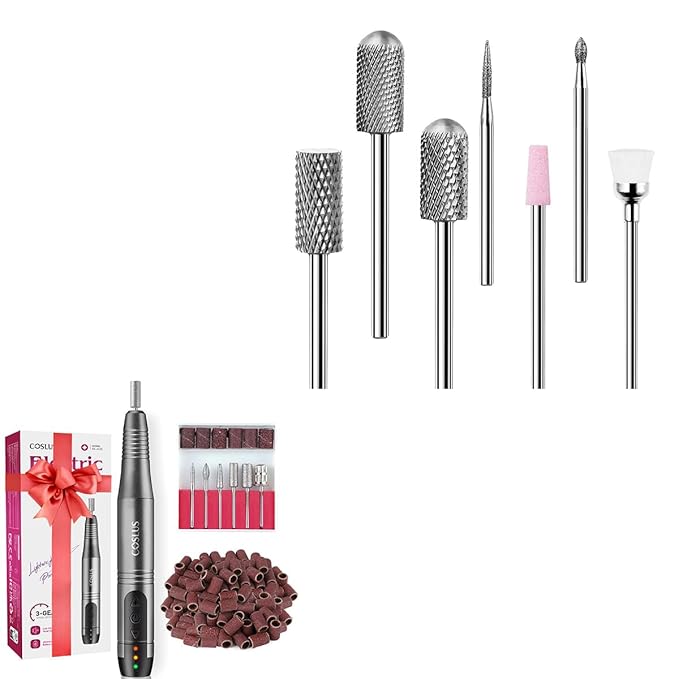 COSLUS Cordless Nail Drill Electric File & Nail Drill Bits Set 7pcs