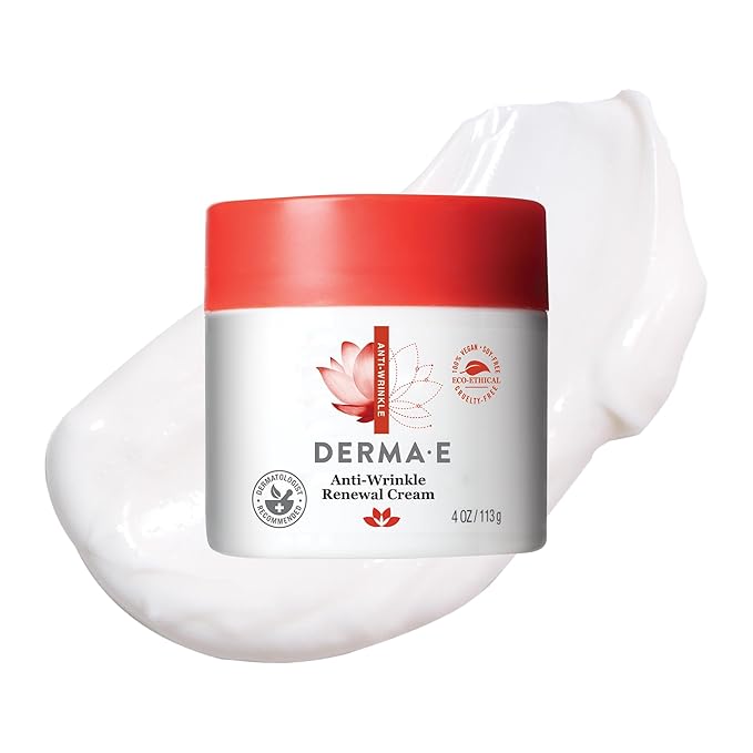 Derma E Anti-Wrinkle Renewal Skin Cream – Vitamin A Wrinkle Treatment Cream – Vegan Anti-Aging Moisturizer to Smooth & Renew Aging Skin, 4 oz