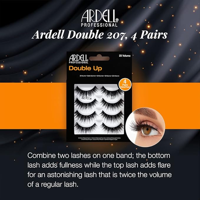 Ardell False Eyelashes Double Up 207 - Twice the Volume, Round Lash Style, Reusable Lashes, 4 Pairs, 1 Pack