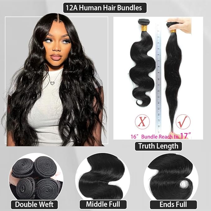 12A Human Hair Bundles Natural Black 1 Bundle Human Hair Body Wave 16 Inch Raw 100% Human Hair Bundles For Women
