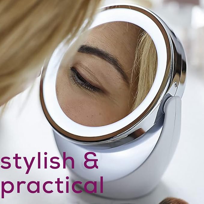 Beurer 5x Magnifying Double-Sided Cosmetic Vanity Makeup Mirror Illuminated | LED Lights | 360° Degree Swivel Rotation| Cordless | BS49