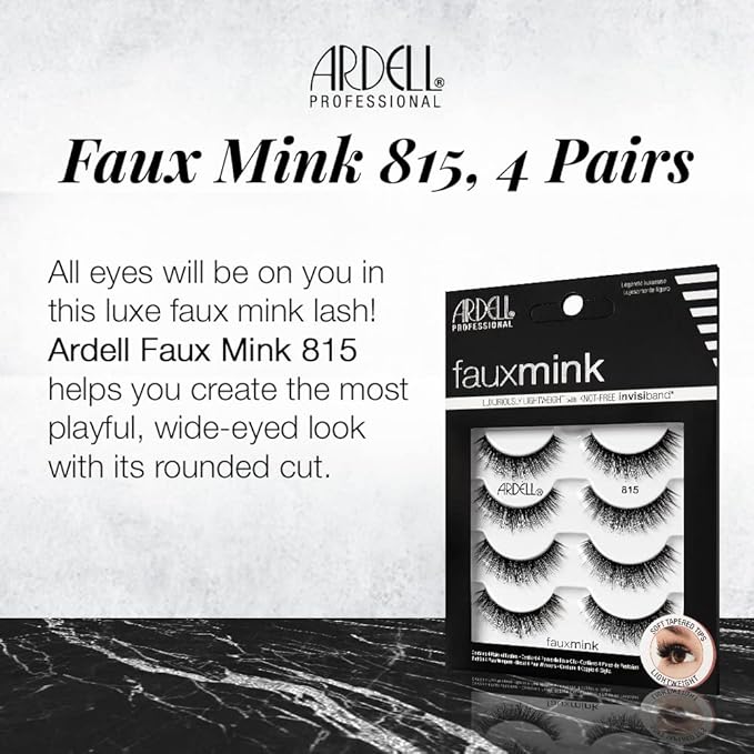 Ardell Faux Mink Lashes 815, Ultra-Soft, Natural Look False Eyelashes, Reusable Strip Lashes, 4 Pairs, 1 Pack
