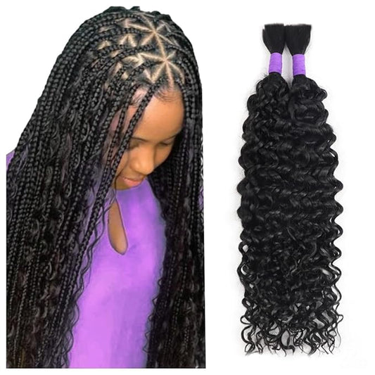Human Braiding Hair Boho Hair For Braiding Water Wave Bulk Human Hair No Weft 100g (1Pack-2Bundles) 100% Human Hair Braiding Hair For Bohe Braids (16inch, Natural Black)