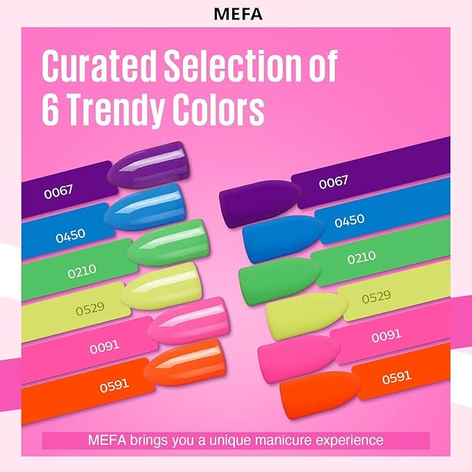 MEFA Neon Gel Nail Polish Set 6 Colors, Summer Neon Green Lime Yellow Pink Navy Blue Purple Orange Bright Vibrant Pride Month Soak Off Nail Art Design Manicure DIY at Home Salon Gifts for Women Girls
