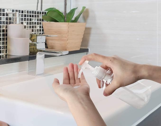 Yebeauty Pump Bottle Dispenser, 4 Pack 10oz/300ml Plastic Dish Lotion Soap Dispenser Clear Liquid Shampoo Container for Bathroom Kitchen Hotel Body Wash