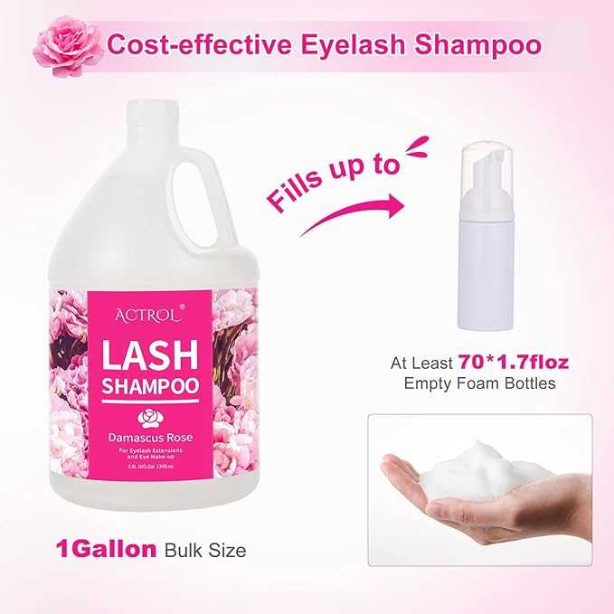 Eyelash Extension Cleanser Gallon Rose 3.8L Natural Lash Extension Shampoo Professional Eyelid Foaming Cleanser Paraben & Sulfate Free Non-lrritating with Salon and Home Care