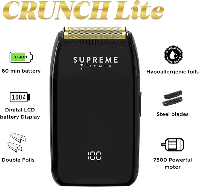 Supreme Trimmer Crunch Lite Electric Double Foil Shavers for Men | 60 Minute Runtime, Men's Electric Face Razor for Stubble Corded/Cordless | STF600