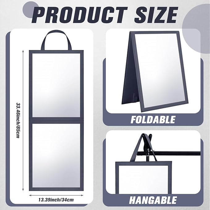 Travel Hanging Mirror 33.5 x 13.4 Inch Dance Bag Mirror Backstage Foldable Hanging Christmas for Gifts Dance Bag Dancers Artists Aestheticians Home Spa Events(Grey)