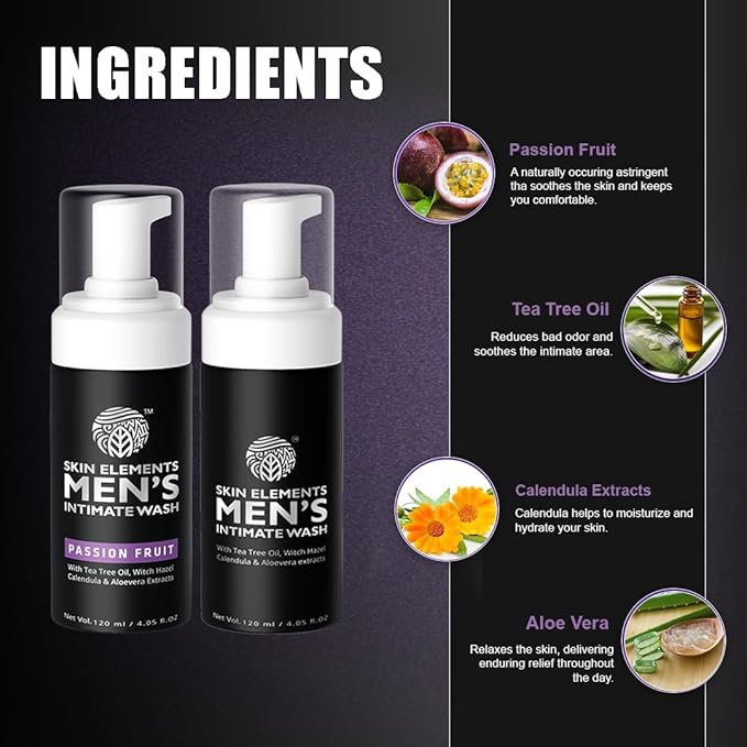 Skin Elements Men's Intimate Wash Combo - Pack of 2 | Tea Tree Oil (Classic)+Passion Fruit | Prevents Itching, Irritation & Bad Odor | (240 ml)