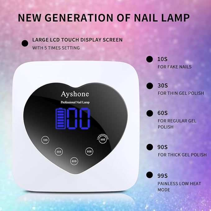 Cordless UV LED Nail Lamp,72W Rechargeable Nail Dryer Gel Polish Light with Large LCD Display,Rechargeable Nail Curing Lamp for Salon & Home (White)