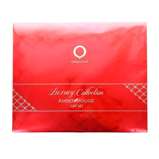 Orientica AL HARAMAIN Amber Rouge 4-Piece Set for Unisex, (2.7 Oz Eau De Parfum Spray + 0.34 Oz Eau De Parfum Travel Spray + Atomizer + Bag) Luxury Collection