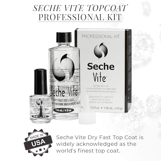 Seche Vite Professional Refill Kit, High-Gloss Clear Top Coat for Natural Nails, Artificial Gels Fiberglass Acrylic Extensions, Quick-Dry Long-Lasting Shine, 1 Kit