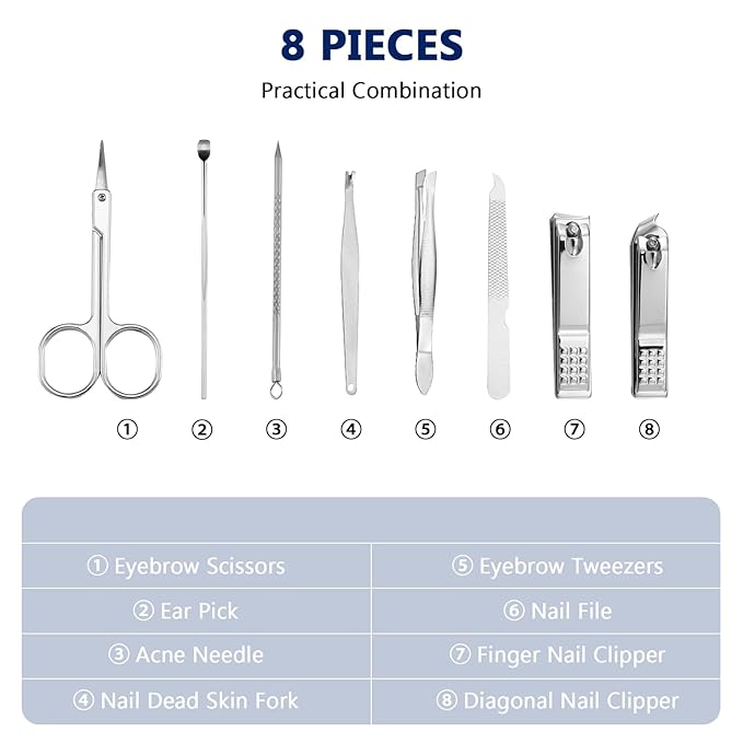 Geosar 12 Sets Manicure Set Nail Clippers Pedicure Kit 8 in 1 Stainless Steel Professional Grooming Kits Nail Care Tools with Travel Case for Men Women(Black)