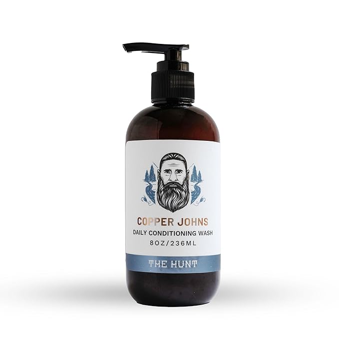 Copper Johns Daily Conditioning Wash | Natural Beard Cleanser | Nourishes Facial Hair & Skin | Ionic Inland Sea Minerals | Unscented-The Hunt | 8oz