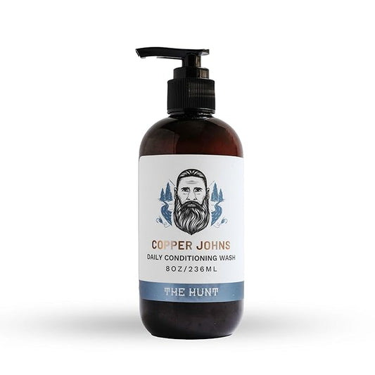 Copper Johns Daily Conditioning Wash | Natural Beard Cleanser | Nourishes Facial Hair & Skin | Ionic Inland Sea Minerals | Unscented-The Hunt | 8oz