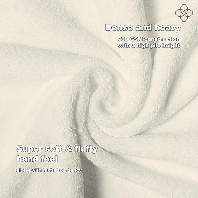 BIOWEAVES 100% Organic Cotton 700 GSM Plush Bath Towels 30" x 58" GOTS Certified - Ivory, Pack of 2