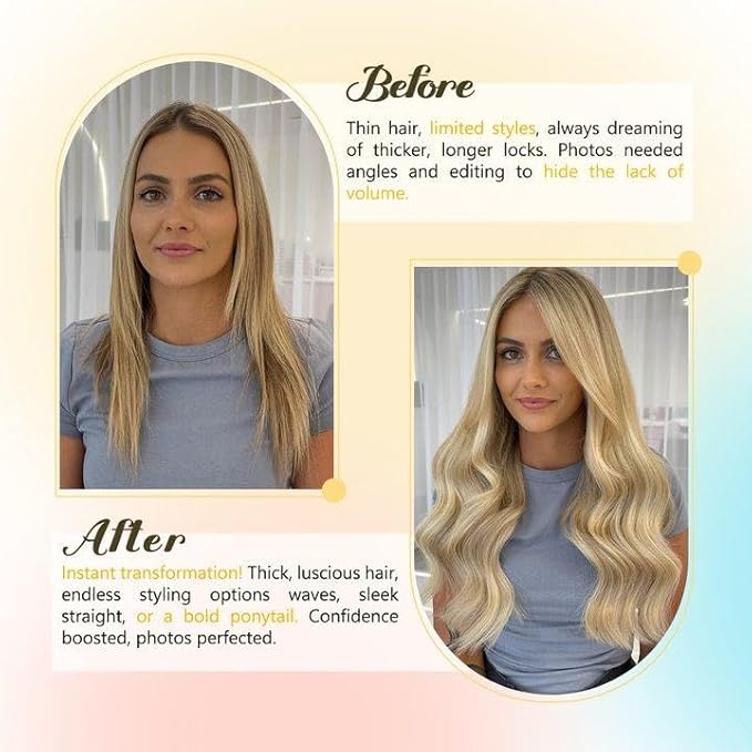 Blonde Hair Extensions Real Human Hair 18 inch 75g Golden Blonde Highlights Straight Remy Human Hair 100% Remy Human Hair Extension for Women