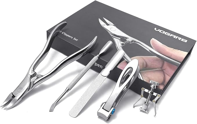 Long Handled Toenail Clippers for Seniors Thick Nails, Ultra Sharp Toe Nail Clippers for Men, Heavy Duty Stainless Steel, 5pcs Set