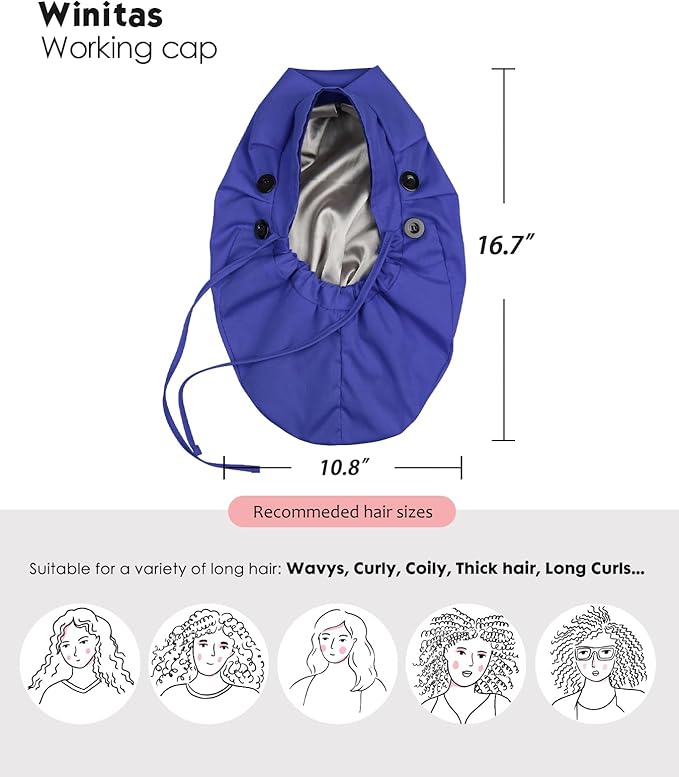 Satin Lined Work Cap with Button for Long Hair Women