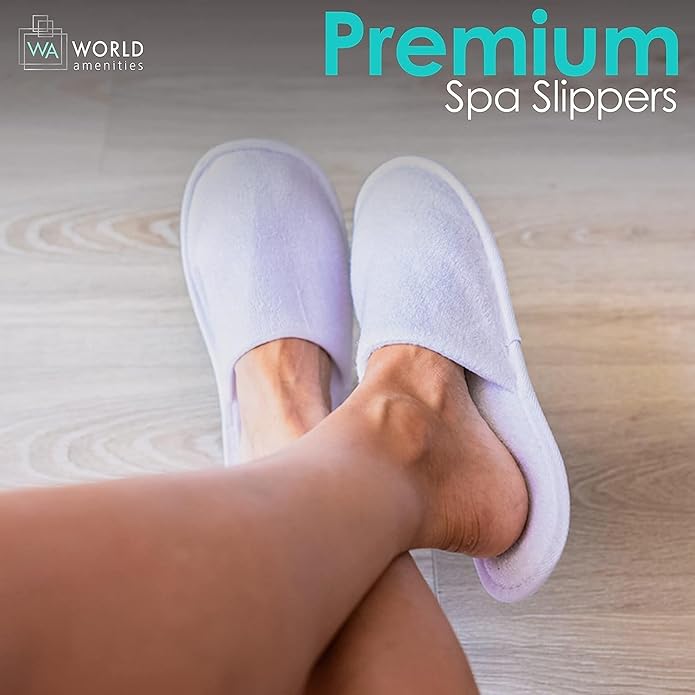 | Premium Spa Slippers Bulk Unisex | Closed Toe, Individually Wrapped | Hotel Slippers