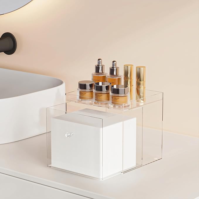 Disposable Face Towels Holder for Clean Skin Club，Acrylic Face Towels Container Drawer, Custom Made Holder for Home and Makeup Organization (Towels Not Included)