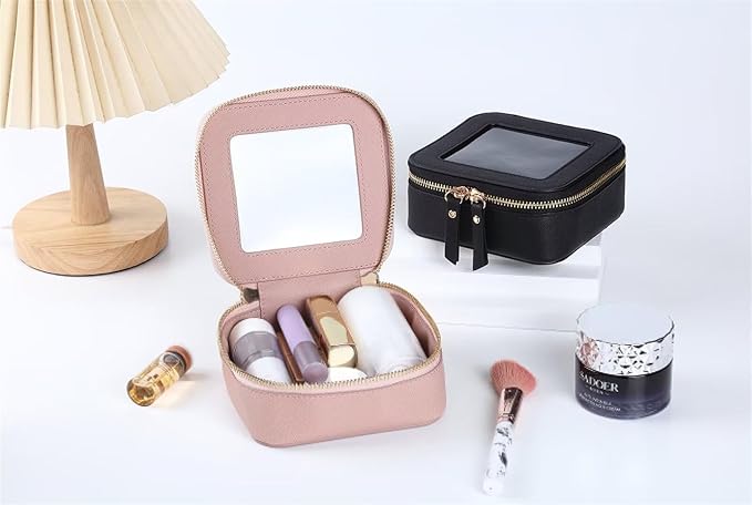 Small Clear Makeup Bag Travel Cosmetic Case, Portable Make Up Organizer Traveling Compact Car Bag for Essentials Transparent Toiletry Bag with Zipper