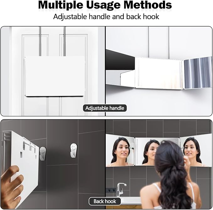 JANMPASK LED 3 Way Mirror for Self Cutting Mirror Vanity Barber Supplies Accessories 360 Makeup Mirror with Light Trifold to See Back of Head(White)