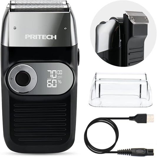 PRITECH Foil and Bald Shavers 2 in 1 Electric Shaver for Men Foil Blade and PopupTrimmer with Rechargeable 3 Adjustable Speeds Men's Shaver (Black Silver)