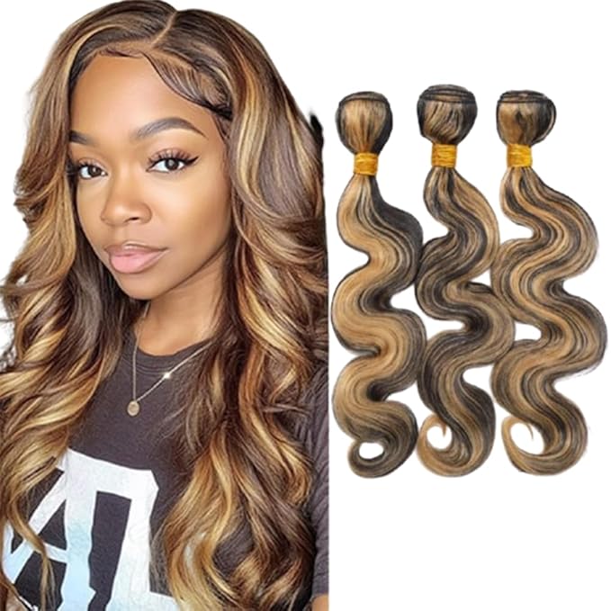 Highlighted Bundles Human Hair P1B27 Body Wave Black Mixed With Honey Blonde Body Wave Bundles Brazilian Soft and Silky for Black Women 10 12 14 Inch