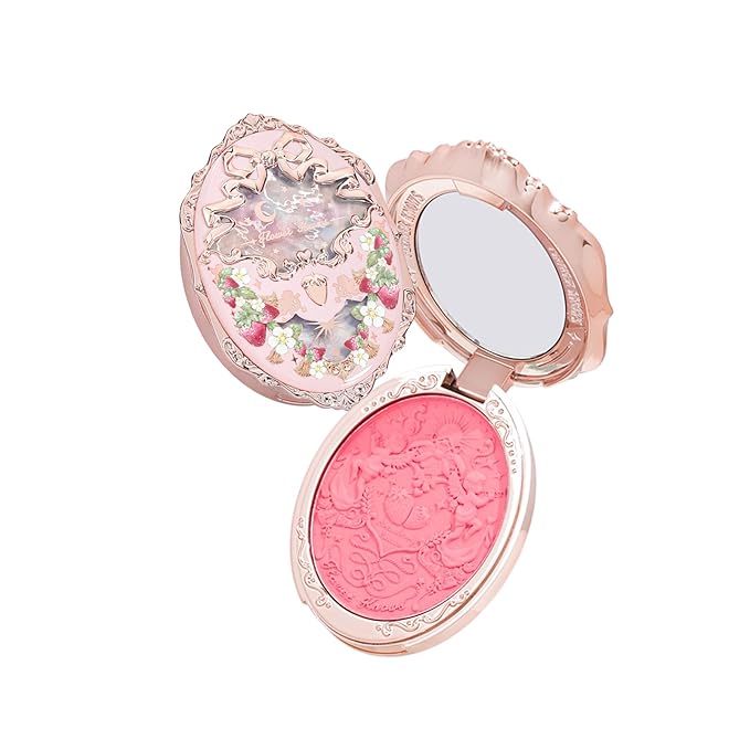 Flower Knows Violet Strawberry Rococo Embossed Blush,Pink Matte Finish,Buildable & Blendable Makeup Blush for cheeks,Soft & Long-lasting for Girls & Women(G01 Romantic Blossom,4.6g)