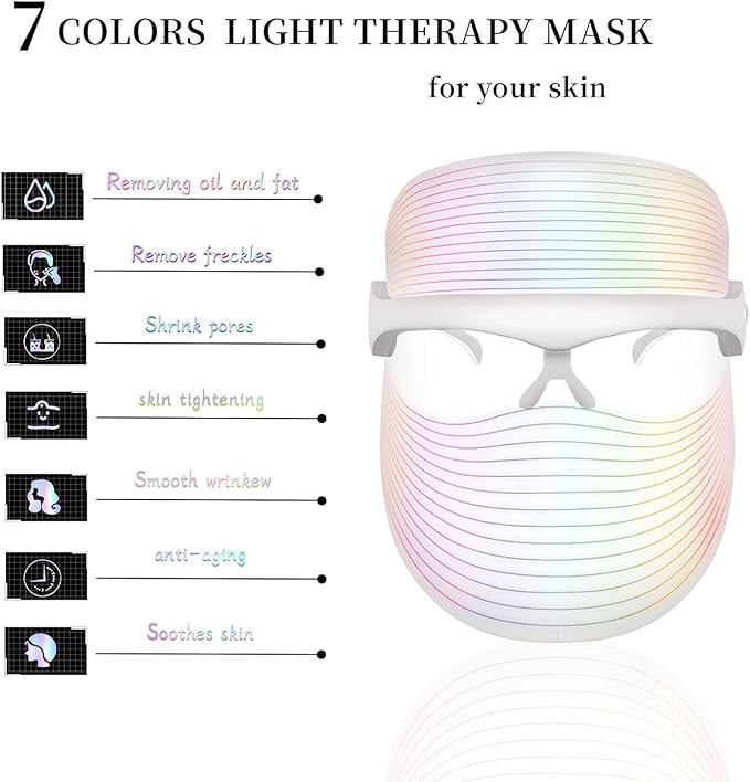 L E D Face Mask Light Therapy, Light Mask for Face Daily Skin Care, Protable L E D Beauty Mask Facial Light Therapy at Home (White)