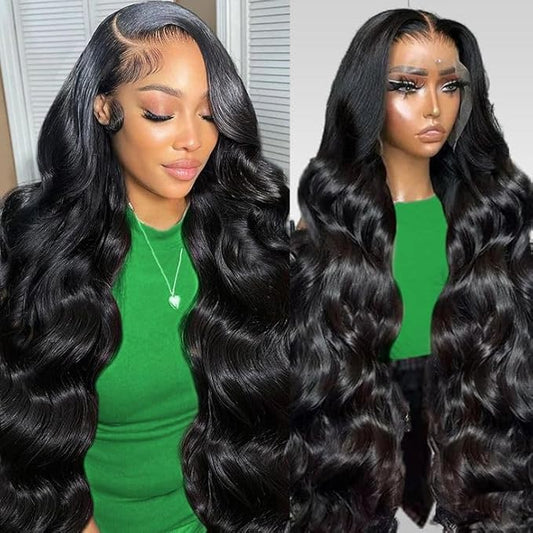 34 Inch Body Wave Lace Front Wigs Human Hair 13x6 HD Lace Front Wigs Human Hair Pre Plucked 200 Density Glueless Human Hair Wigs for Women Natural Black