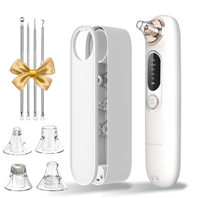 Blackhead Remover Pore Vacuum Kit for Face, 5 Adjustable Suction Levels Blackhead Extraction Tool, Face Suction Pore Cleaner with 4 Suction Heads, 4 Probes for Women & Men（White