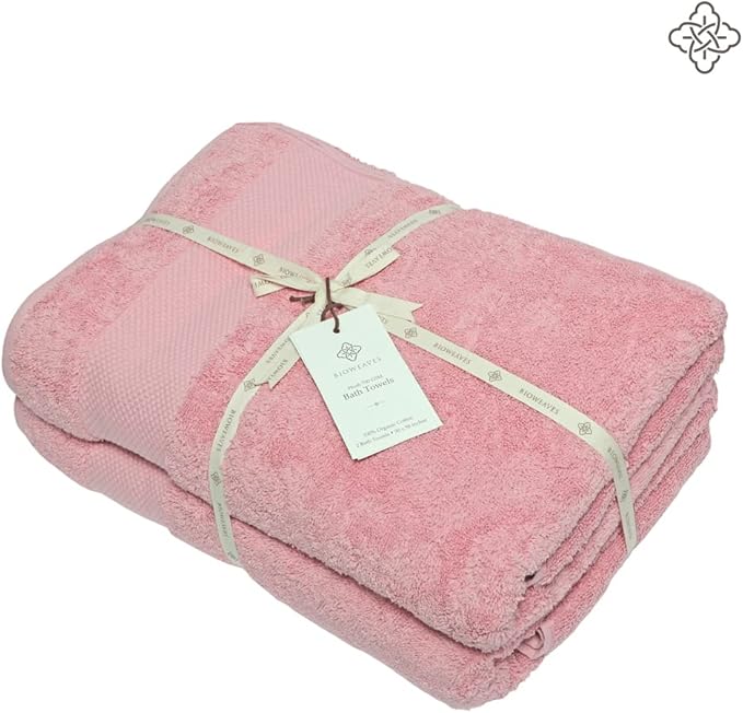 BIOWEAVES 100% Organic Cotton 700 GSM Luxury Bath Towels for Bathroom 30" x 58" GOTS Certified - Dusty Pink, Pack of 2