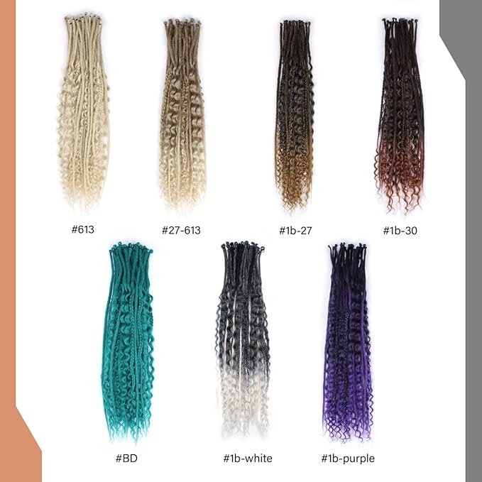 24 Inch 30 Strands SE Dreadlock Extensions Sets，3 In 1 Mixed Synthetic Dreads Extensions, 613 Blonde Straight&Curly&Boho Handmade Dreads Hippie Style Dreadlocks for Woman