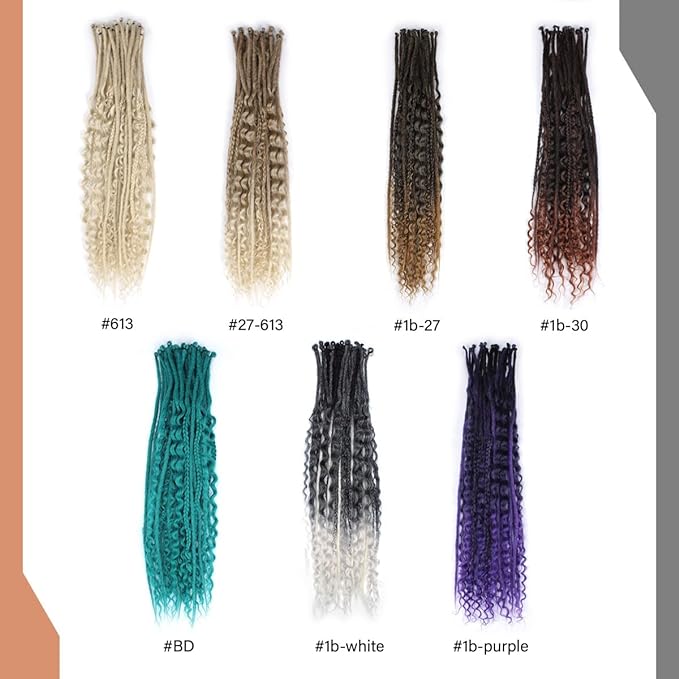 24 Inch 30 Strands SE Dreadlock Extensions Sets，3 In 1 Mixed Synthetic Dreads Extensions, Ombre Purple Straight&Curly&Boho Handmade Dreads Hippie Style Dreadlocks for Woman