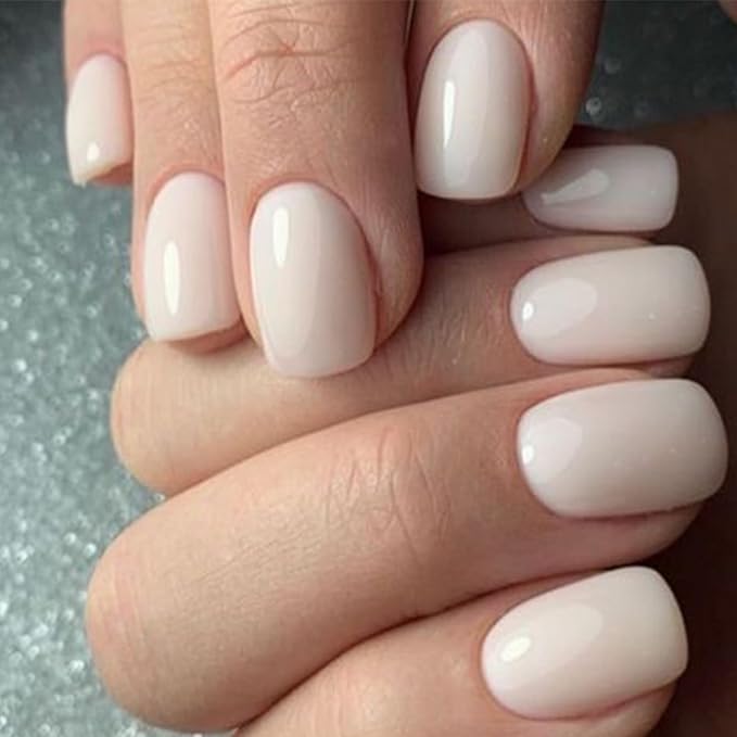 Modelones White Press on Nails, Short Square Fake Nails, Reusable Nail Kit with Nail Glue Adhesive Tabs Mini Nail File, Nails Press Ons 32Pcs16 Sizes, Women Girl Gift